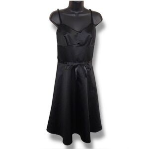 Small Black Satin Dress Sleeveless Pinup Rockabilly Goth Vneck Lace Trim